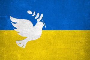 Friedenstaube auf ukrainischer Flagge